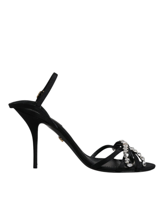 Dolce & Gabbana Schwarz Leder Kristall Schleife KEIRA Sandalen Schuhe