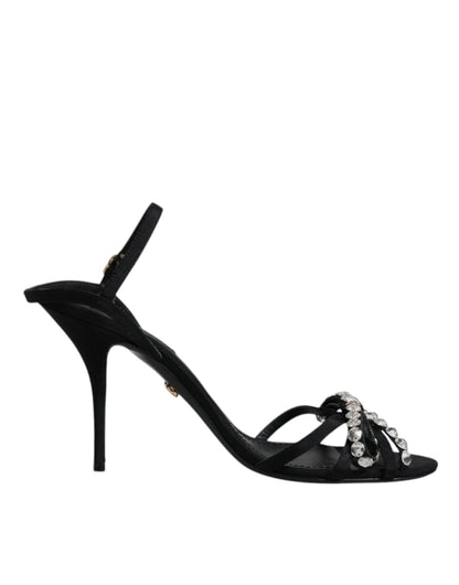 Dolce & Gabbana Schwarz Leder Kristall Schleife KEIRA Sandalen Schuhe