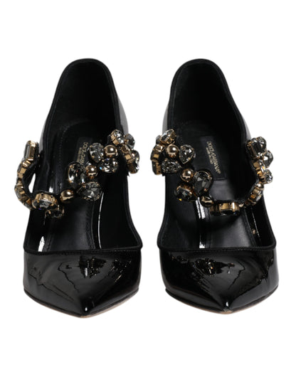 Dolce & Gabbana Schwarz Leder Kristall Mary Jane Pumps Schuhe