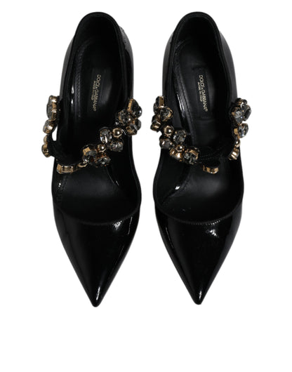 Dolce & Gabbana Schwarz Leder Kristall Mary Jane Pumps Schuhe