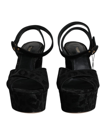 Dolce & Gabbana Schwarz Leopard Plateau Heels Sandalen Schuhe