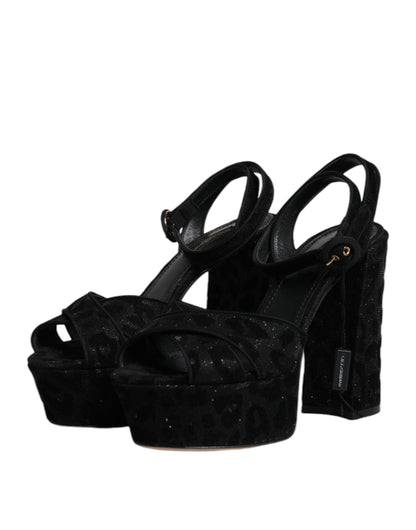 Dolce & Gabbana Schwarz Leopard Plateau Heels Sandalen Schuhe