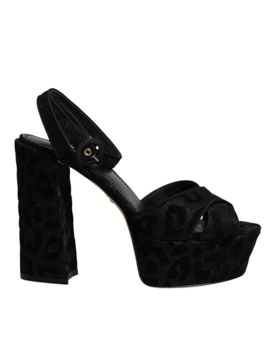Dolce & Gabbana Schwarz Leopard Plateau Heels Sandalen Schuhe