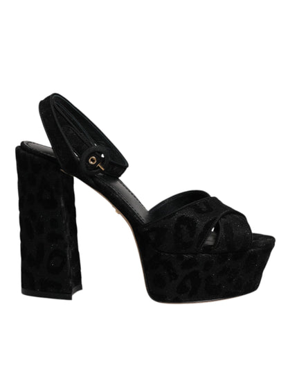 Dolce & Gabbana Schwarz Leopard Plateau Heels Sandalen Schuhe