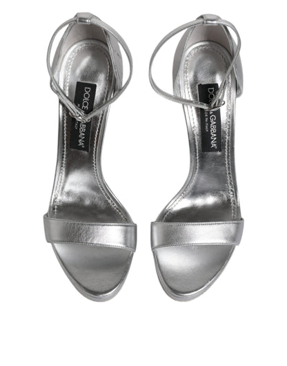 Dolce & Gabbana Silberne Leder Plateau Keira Sandalen Schuhe