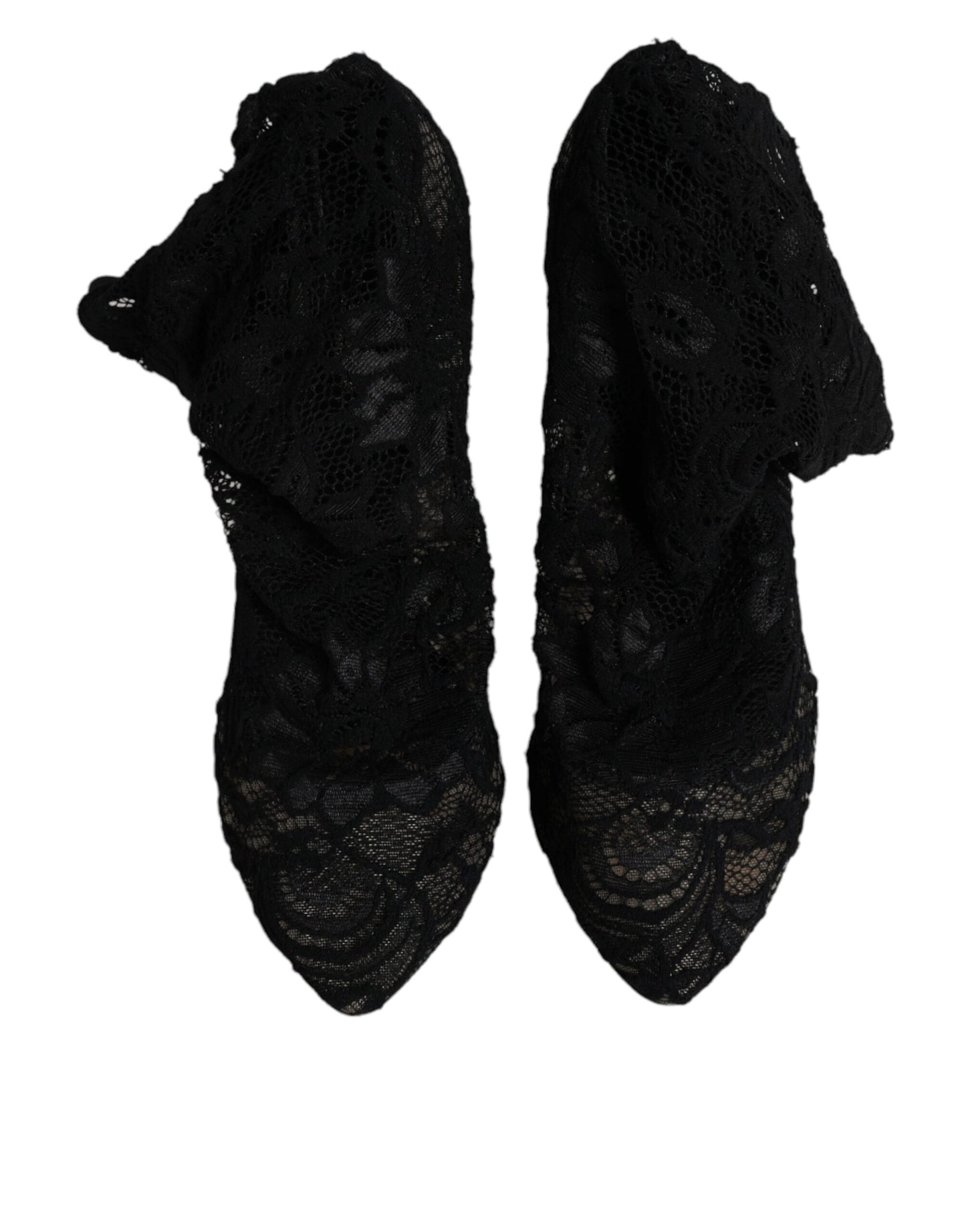 Dolce & Gabbana Schwarze Spitze Stretch Heels Mittlere Wadenstiefel Schuhe