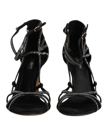 Dolce & Gabbana Schwarzer Strass Knöchelriemen Heels Sandalen Schuhe