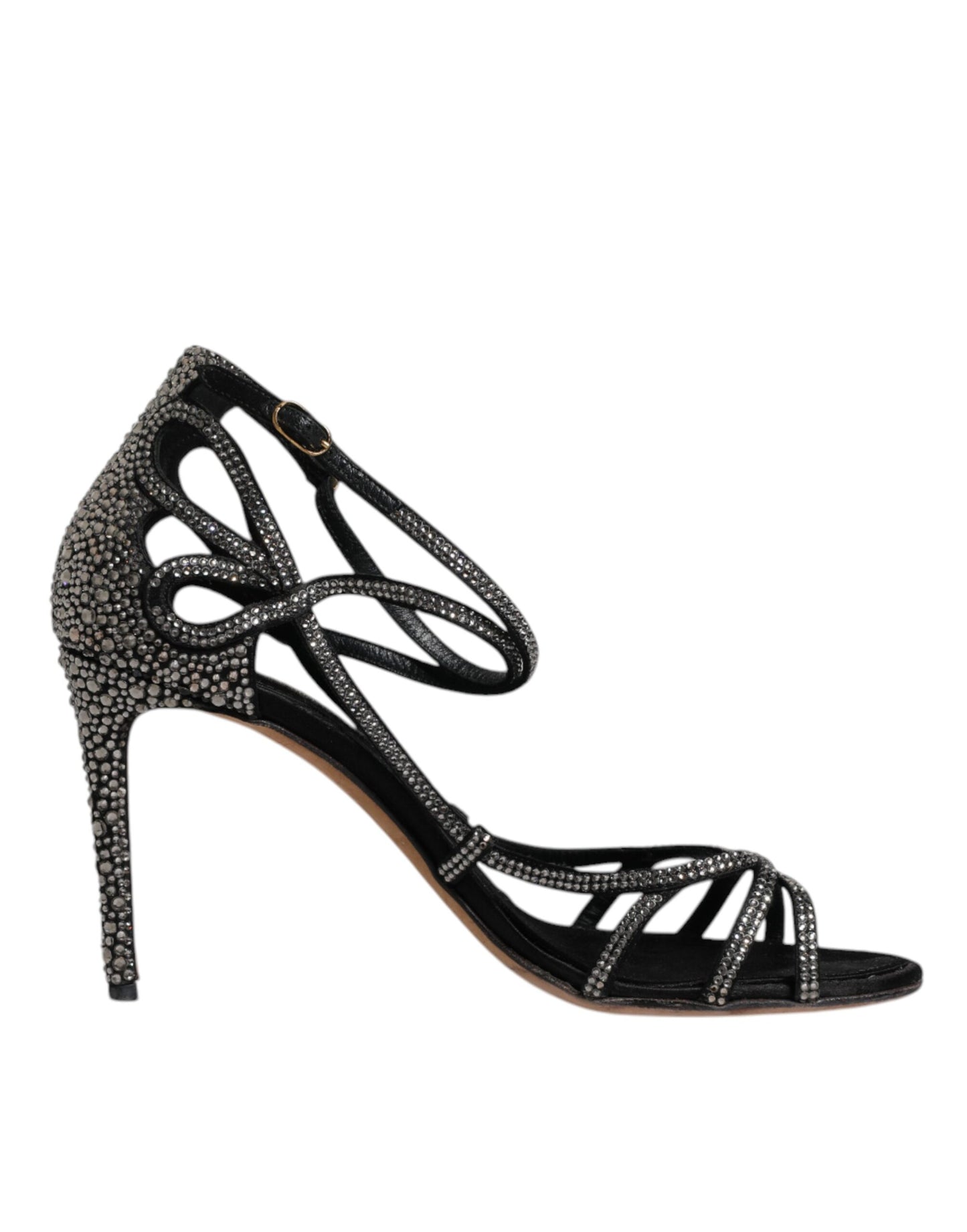 Dolce & Gabbana Schwarzer Strass Knöchelriemen Heels Sandalen Schuhe