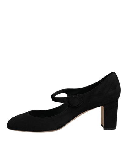 Dolce & Gabbana Schwarz Wildleder Leder Blockabsatz Pumps Schuhe