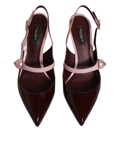 Dolce & Gabbana Rosa Maroon Leder Kitten Heels Slingbacks Schuhe