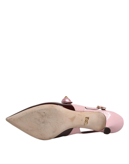 Dolce & Gabbana Rosa Maroon Leder Kitten Heels Slingbacks Schuhe
