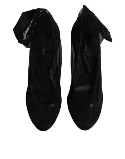 Dolce & Gabbana Schwarze Nylon Stretch Mesh Socke Stiefel Schuhe