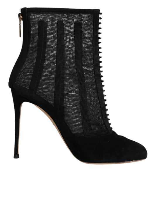 Dolce & Gabbana Schwarz Mesh Stiletto Heels Stiefelette Schuhe