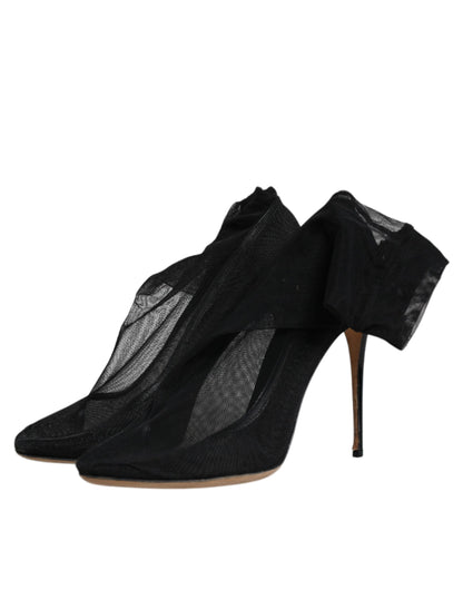 Dolce & Gabbana Schwarze Nylon Stretch Mesh Socke Stiefel Schuhe