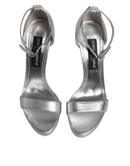 Dolce & Gabbana Silberne Leder Plateau Keira Sandalen Schuhe