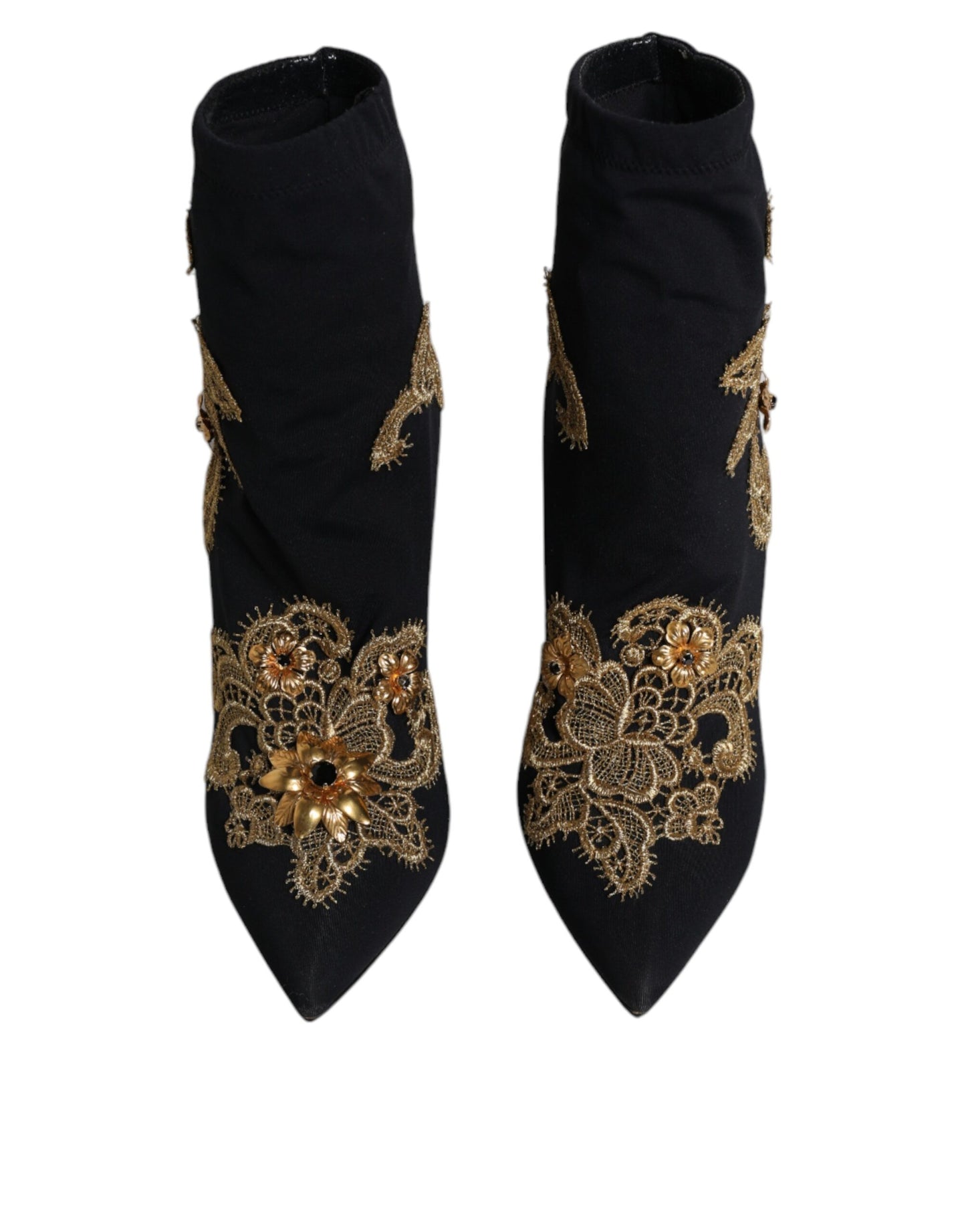 Dolce & Gabbana Schwarz Gold Stickerei Slip On Stiefel Schuhe