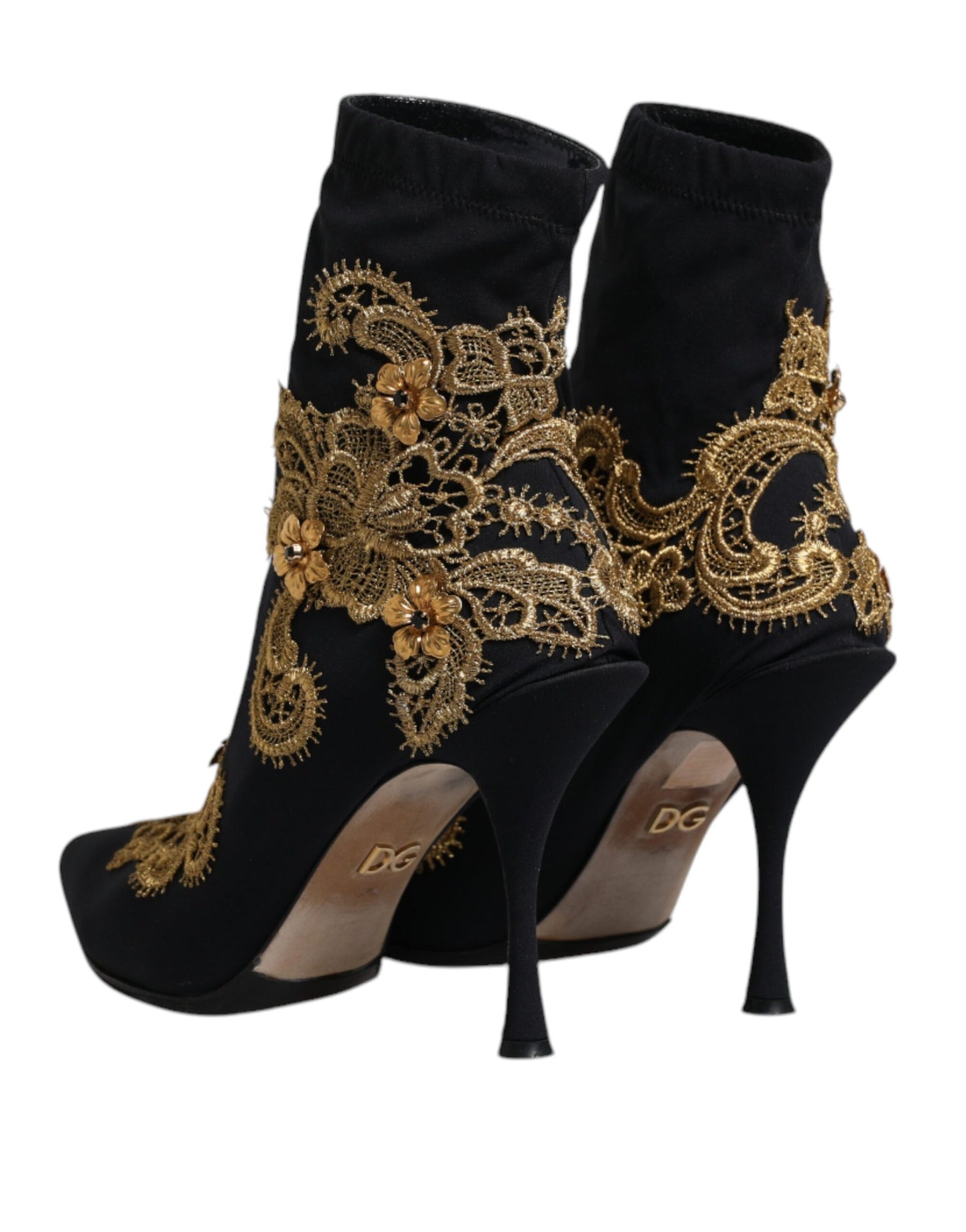 Dolce & Gabbana Schwarz Gold Stickerei Slip On Stiefel Schuhe