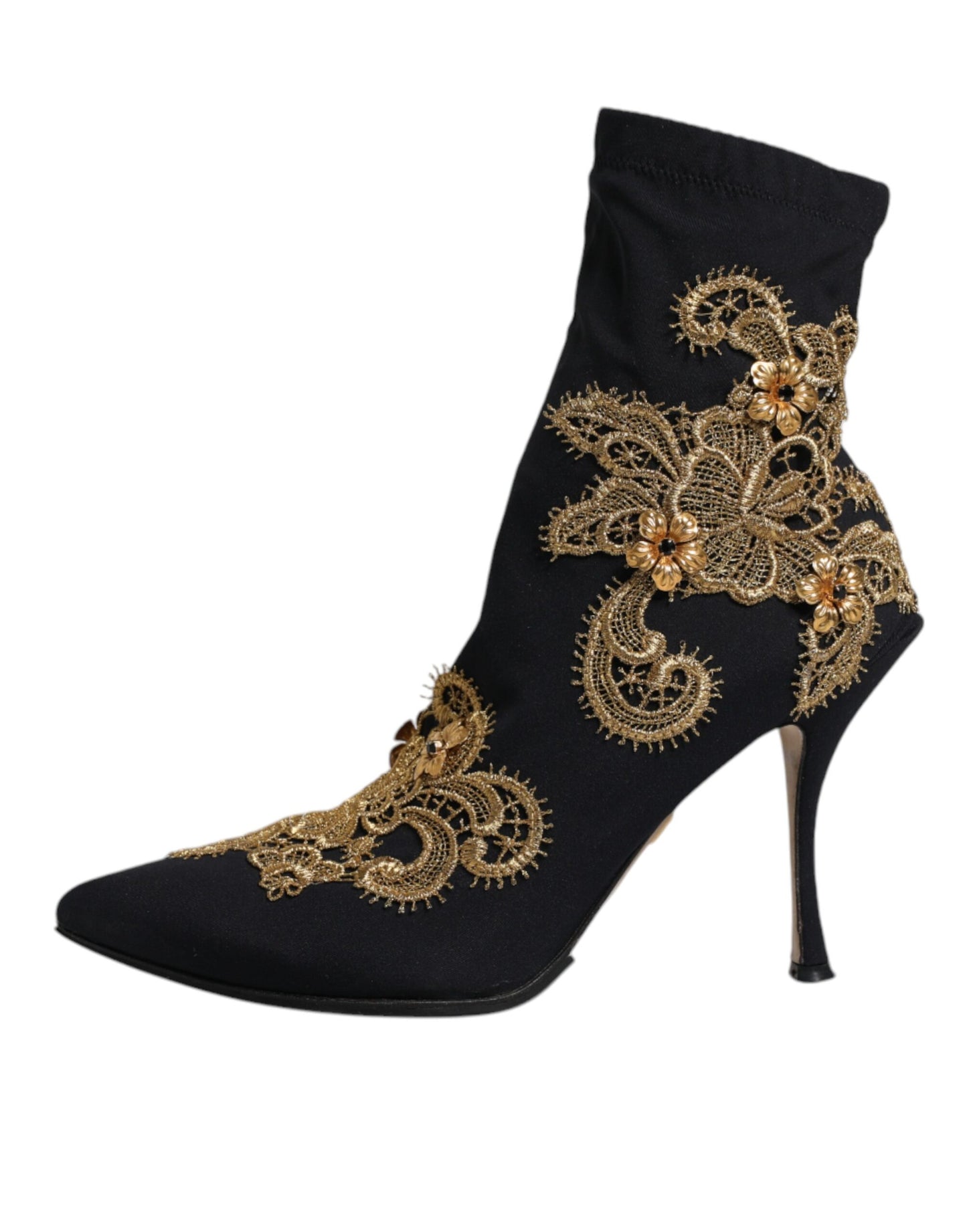Dolce & Gabbana Schwarz Gold Stickerei Slip On Stiefel Schuhe