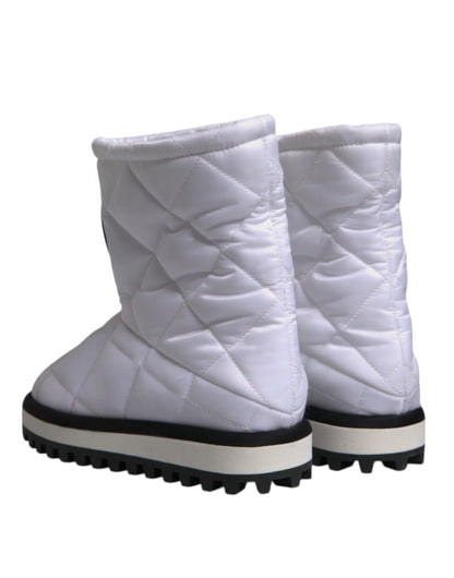 Dolce & Gabbana Weiße Viskose gepolsterte Mid Calf Stiefel Schuhe