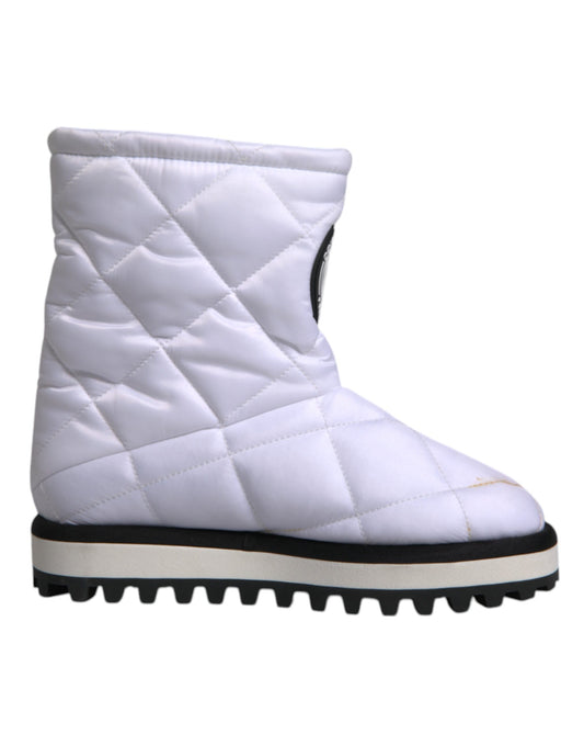 Dolce & Gabbana Weiße Viskose gepolsterte Mid Calf Stiefel Schuhe