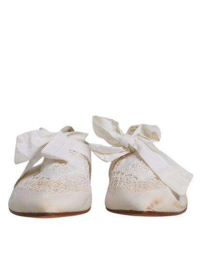 Dolce & Gabbana Weiße Schleife Stoff Ballerina Flats Schuhe