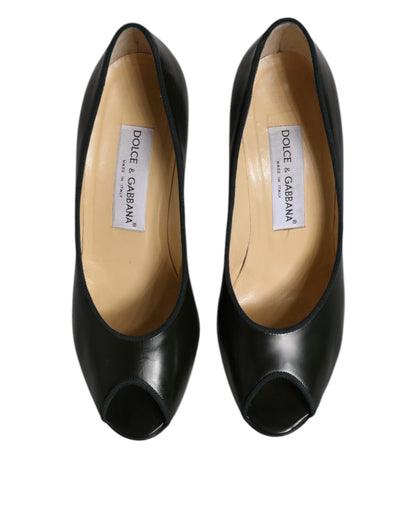Dolce & Gabbana Grün Leder Peep Toe Heels Pumps Schuhe