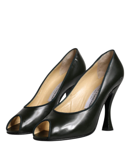 Dolce & Gabbana Grün Leder Peep Toe Heels Pumps Schuhe