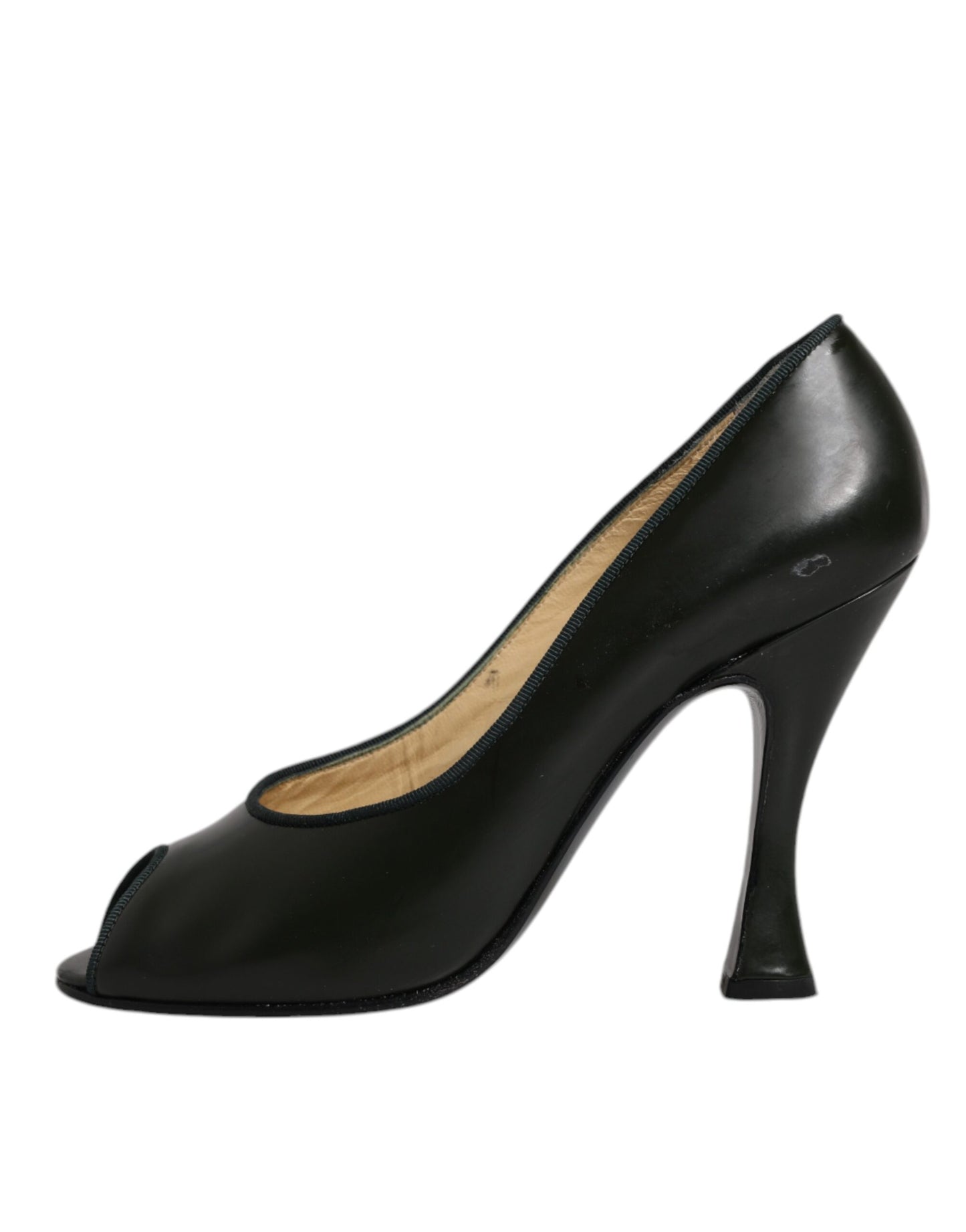 Dolce & Gabbana Grün Leder Peep Toe Heels Pumps Schuhe