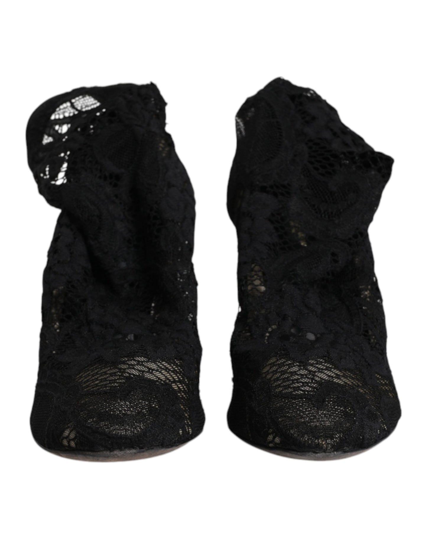 Dolce & Gabbana Schwarze Spitze Stretch Heels Mittlere Wadenstiefel Schuhe