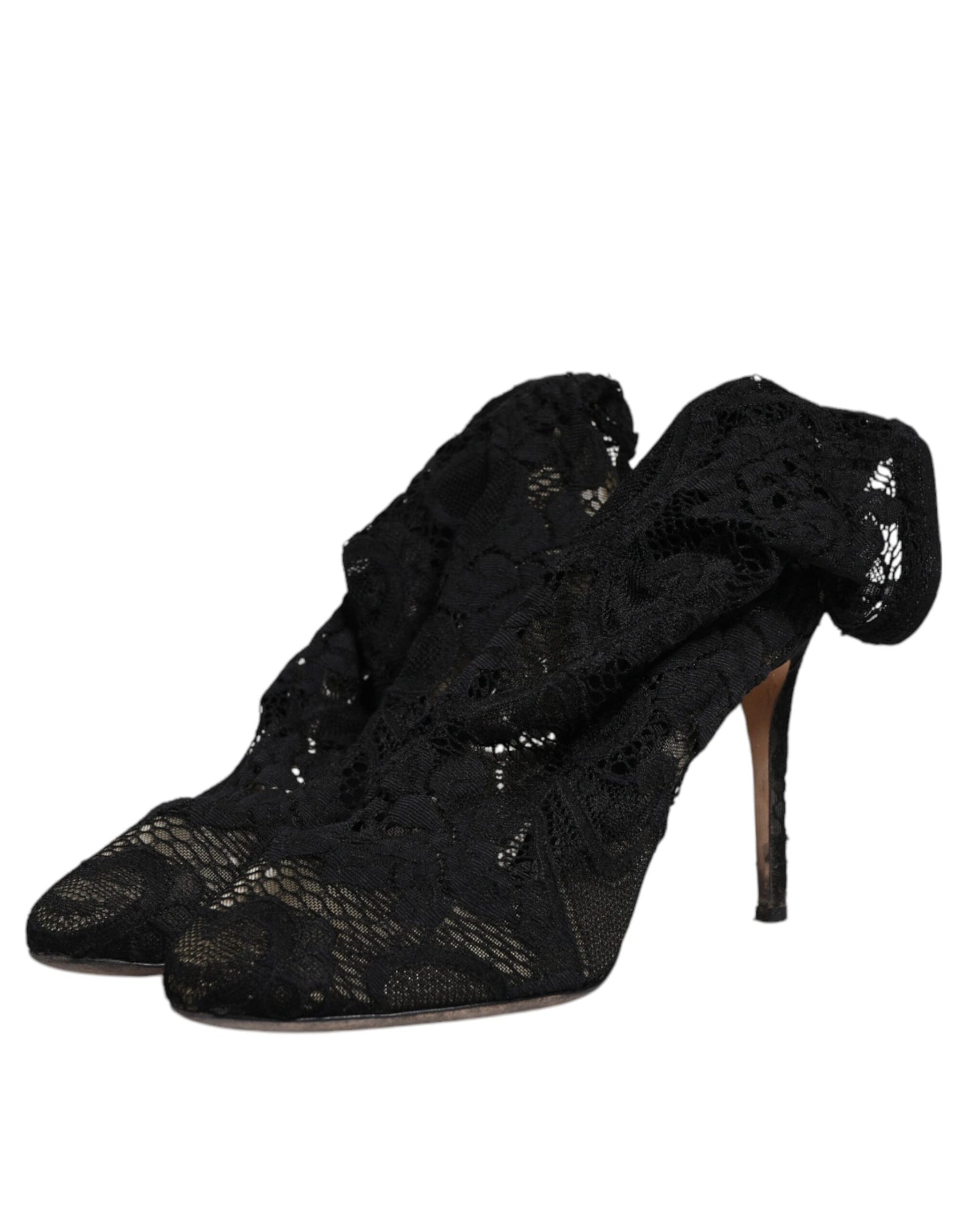 Dolce & Gabbana Schwarze Spitze Stretch Heels Mittlere Wadenstiefel Schuhe