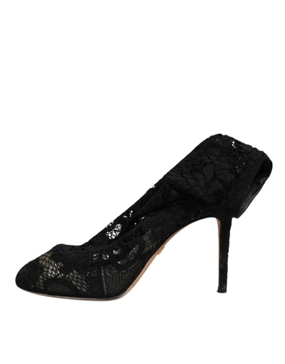 Dolce & Gabbana Schwarze Spitze Stretch Heels Mittlere Wadenstiefel Schuhe