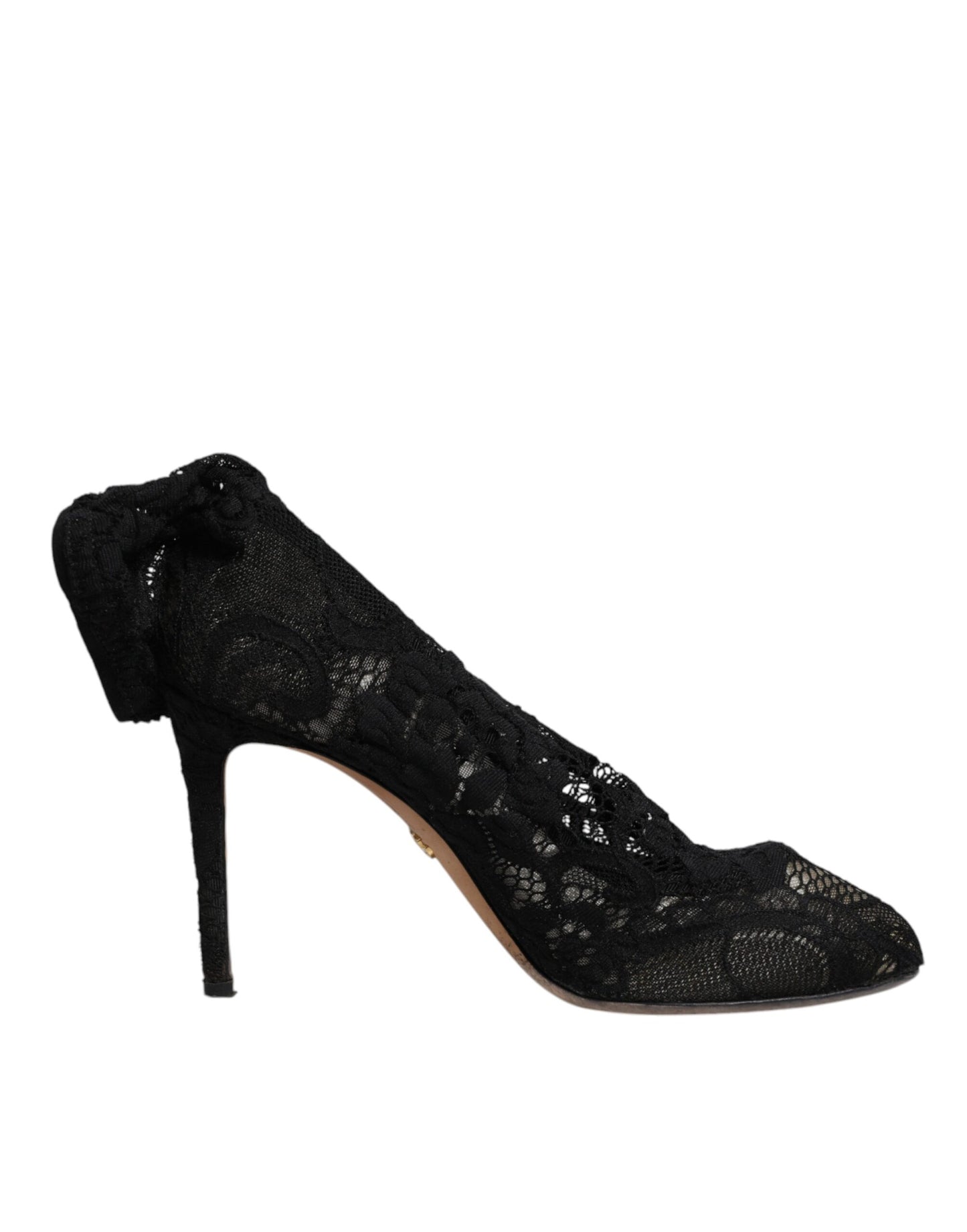 Dolce & Gabbana Schwarze Spitze Stretch Heels Mittlere Wadenstiefel Schuhe