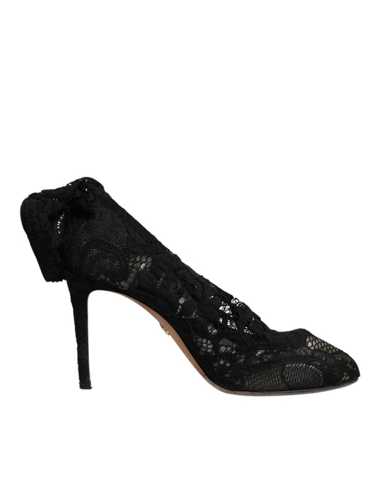 Dolce & Gabbana Schwarze Spitze Stretch Heels Mittlere Wadenstiefel Schuhe