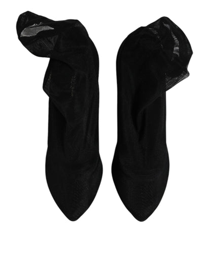 Dolce & Gabbana Schwarz Seide Mesh Socke Stil Stiefel Schuhe