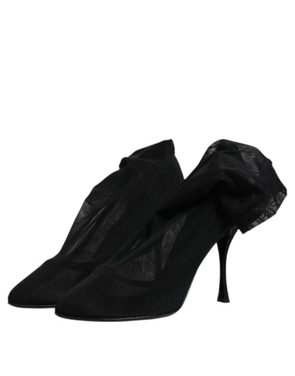 Dolce & Gabbana Schwarz Seide Mesh Socke Stil Stiefel Schuhe
