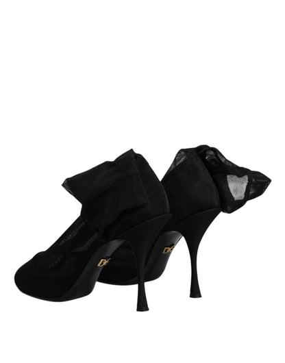 Dolce & Gabbana Schwarz Seide Mesh Socke Stil Stiefel Schuhe