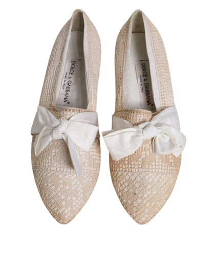 Dolce & Gabbana Beige Ribbon Stoff Ballerina Flats Schuhe