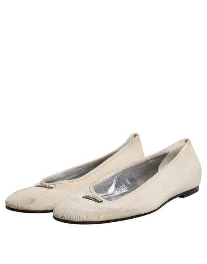 Dolce & Gabbana Beige Stoff Slip On Ballerina Flats Schuhe