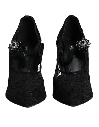 Dolce & Gabbana Schwarz Spitze Kristalle Mary Jane Pumps Schuhe
