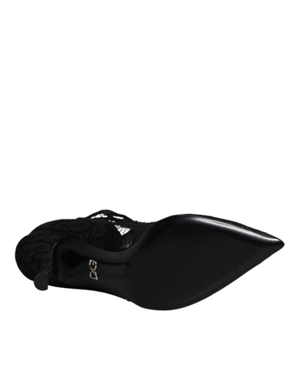 Dolce & Gabbana Schwarz Spitze Kristalle Mary Jane Pumps Schuhe