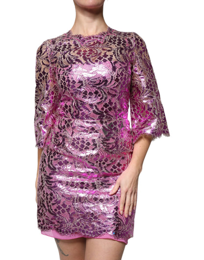 Dolce & Gabbana Fuchsiafarbenes Metallic-Mini-Kleid mit Blumenmuster