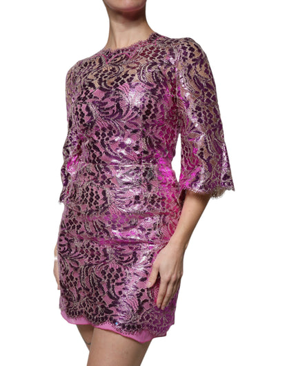 Dolce & Gabbana Fuchsiafarbenes Metallic-Mini-Kleid mit Blumenmuster