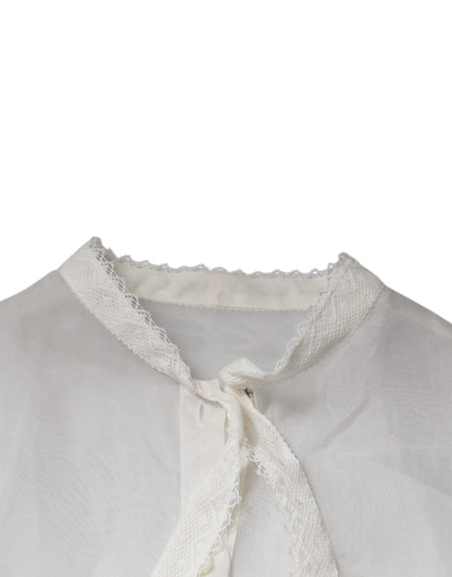 Dolce & Gabbana Weißes Blusentop mit Ascot-Kragen und langen Ärmeln