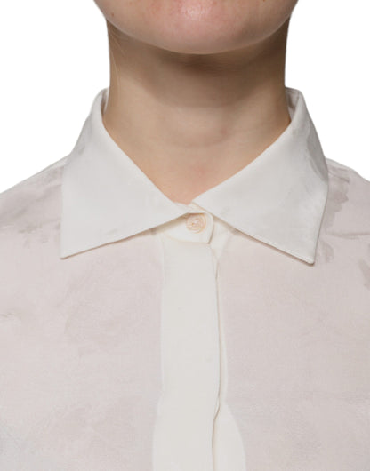 Dolce & Gabbana Weißes Seidenhemd mit Kragen und langen Ärmeln