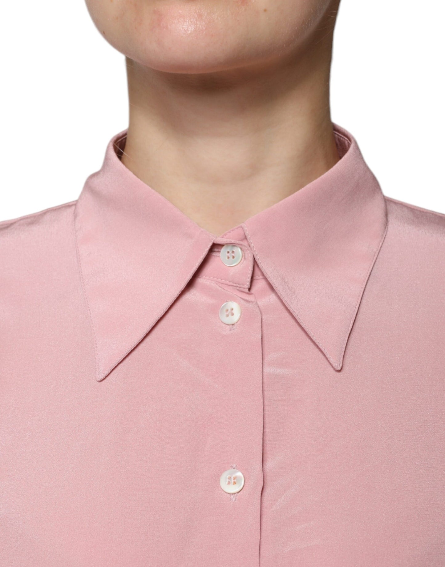 Dolce & Gabbana Rosa Baumwolle Langarm Bluse mit Kragen Top