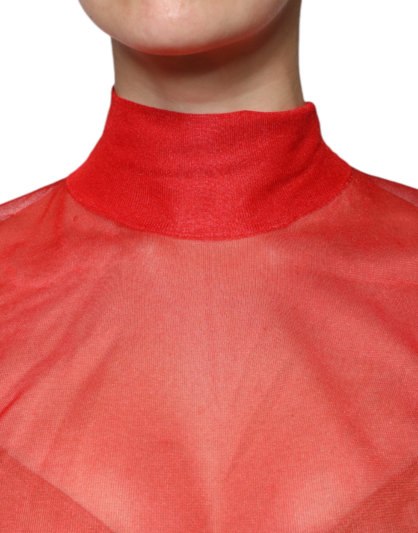 Dolce & Gabbana Rotes Netz-Rollkragen-Langarmblusen-Top