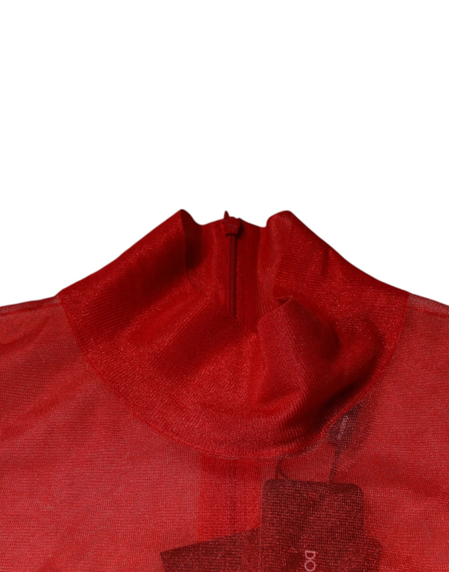 Dolce & Gabbana Rotes Netz-Rollkragen-Langarmblusen-Top