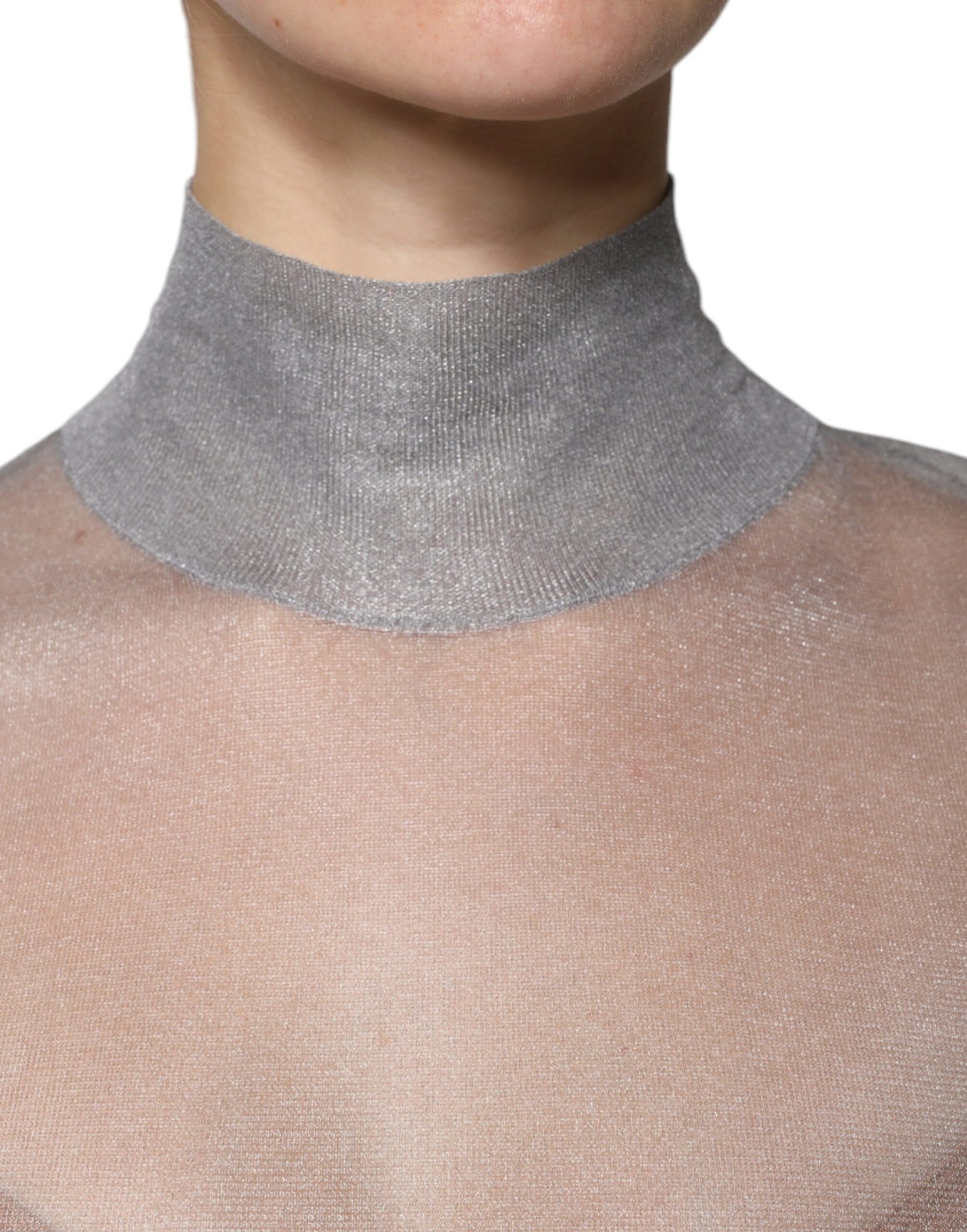 Dolce & Gabbana Graues Netz-Rollkragen-Langarmblusen-Top