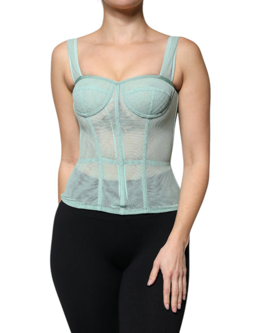 Dolce & Gabbana Grünes Baumwoll-Bustier Korsett ärmelloses Top
