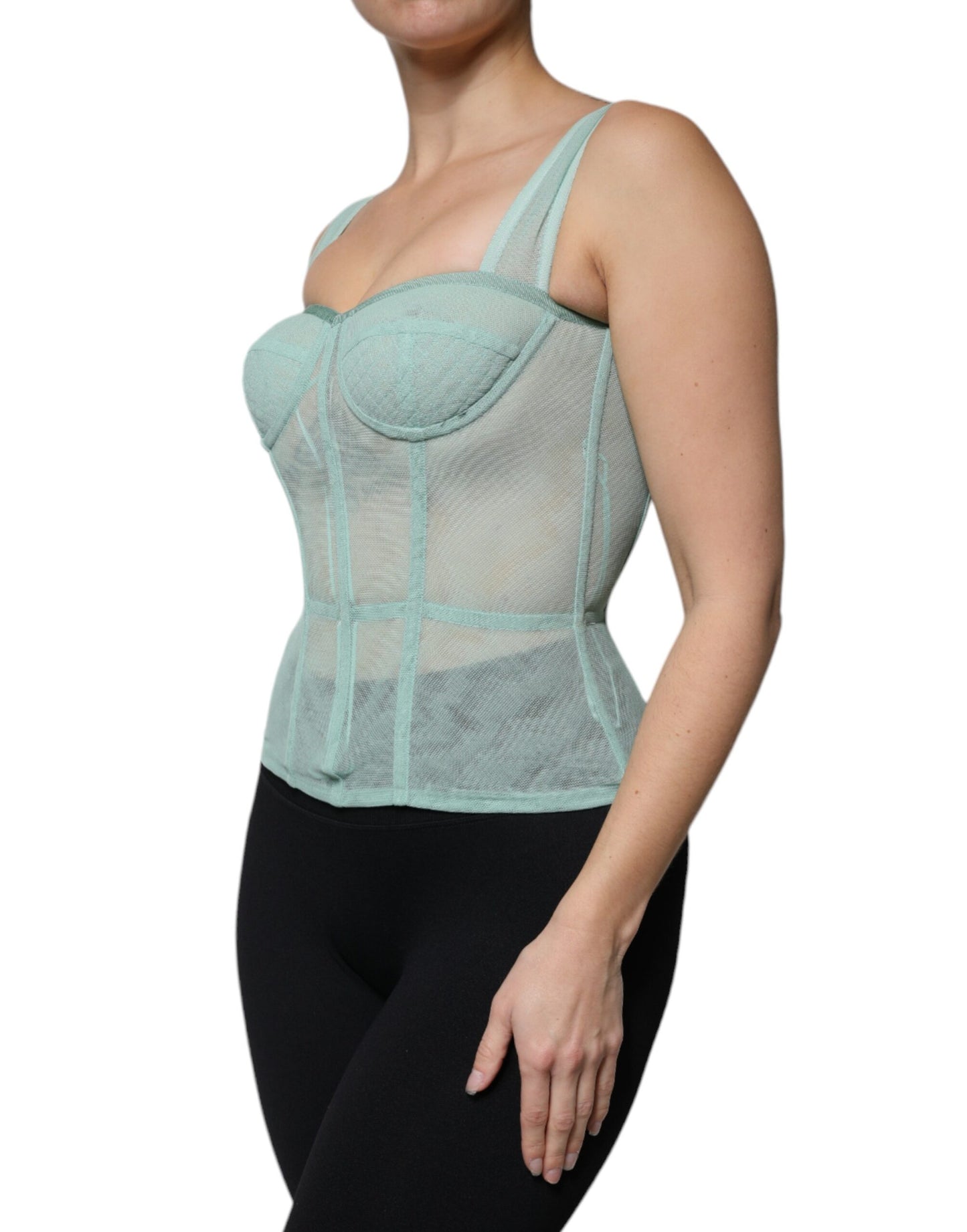 Dolce & Gabbana Grünes Baumwoll-Bustier Korsett ärmelloses Top